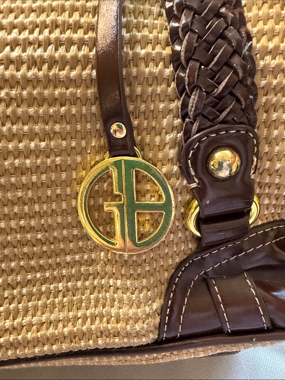 Gianni Bernini Tan Woven Shoulder Bag with Brown Trim - Picture 9 of 13